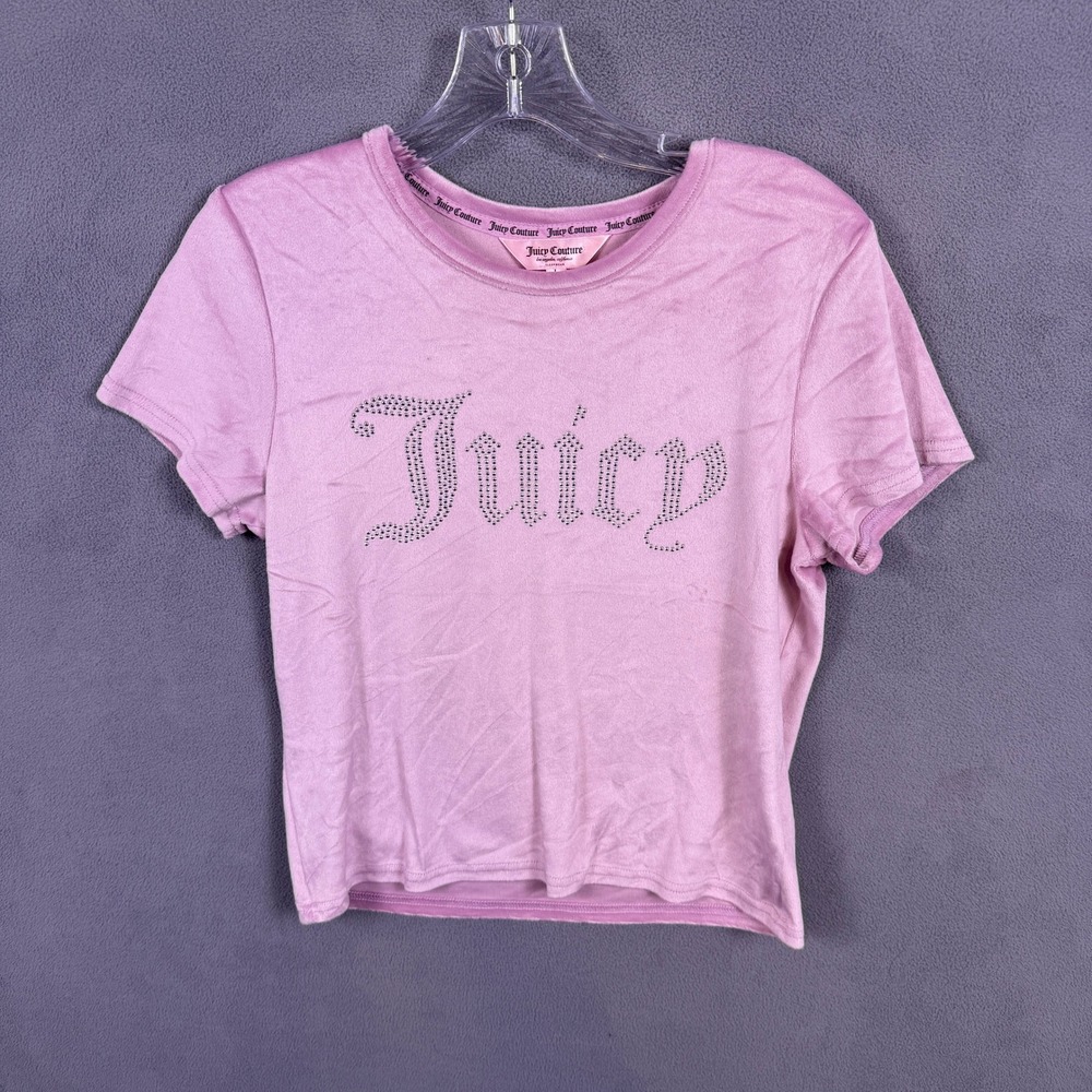 Juicy Couture Short Sleeve Sleepwear Top Womens Large Pink Studded Logo Velour